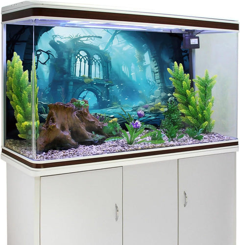 AWERT 30x18 inches Polyester Undersea Aquarium Background - Ruins and Aquatic Plants Decor