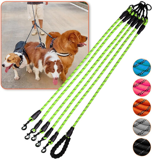 Five Dog Leash - 5 Way Leash for Dogs, 360° Swivel No Tangle Walking Leash for 5 Dogs, Comfortable with Reflective