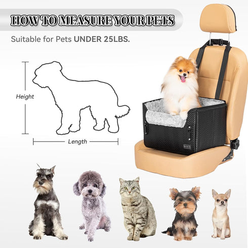 25 lbs PETSFIT Small Dog Car Seat, Waterproof PU Leather Dog Carseat with Patent Safe Buckles, Clip-On Leash, Car Seat