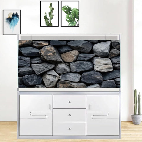 Underwater Stone Aquarium Background, Rock Wall Nature Landscape Fish Tank Decor, Polyester Fabric with 6 EVA