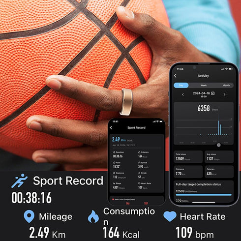 Smart Ring Fitness Tracker - Heart Rate, Sleep Monitor, Pedometer, Calories Counter, 5ATM Waterproof