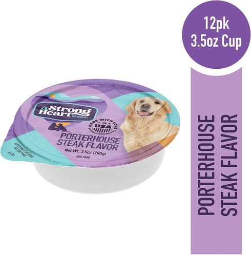 3.5 oz (Pack 12), A Strong Heart Wet Dog Food Cups, Porterhouse Steak Flavor - Cups of Made in The USA with Real Beef