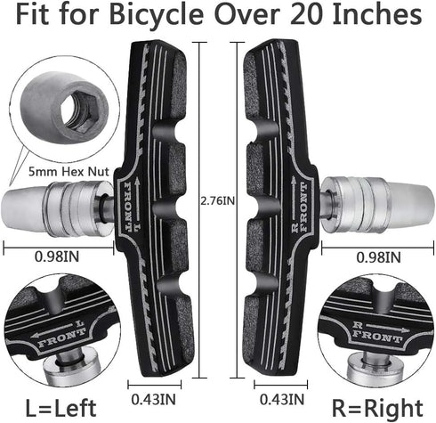 Hapleby 4PCS Premium Bike Brake Pads, Professional Mountain Bicycle V-Brake Blocks Kit with Free Hex Wrench