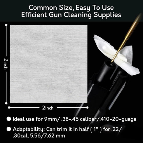 Gun Cleaning Supplies, 2'' Patches and 6'' Swabs for .30-45 Caliber Cleaning Kit