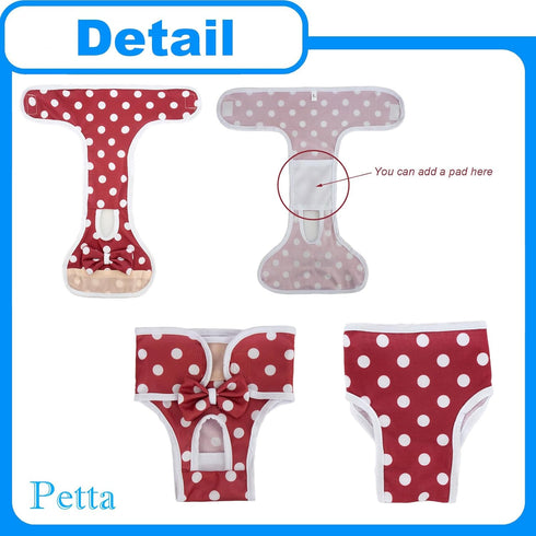 Pack 3,Reusable Dog Diapers for Small Female Dogs, Washable Heat Pants, of Period Underwear for Puppies in Heat, Medium
