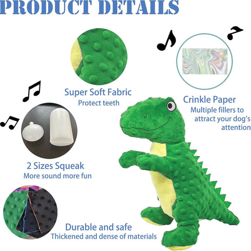 No Stuffing Dog Toys for Aggressive Chewers, Squeaky Wrinkled Dog Toys, Durable Dog Chew Toys, Soft and Tough Plush Dog Toys, Suitable for All Breeds of Dogs. (Dinosaur (Green))