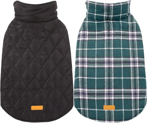 Kuoser Warm Dog Coat, Waterproof for X-Small Dogs, Adjustable Reversible Cozy Winter Jacket, Green XS