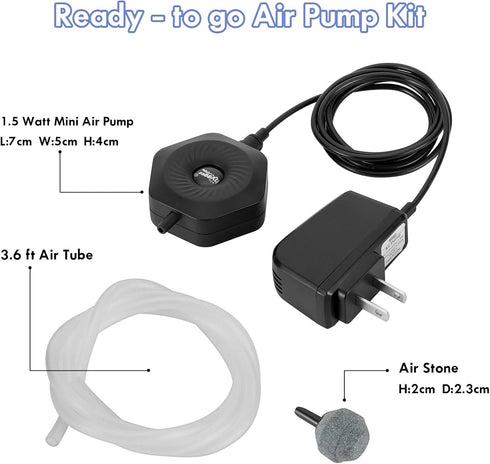 hygger Quiet Mini Aquarium Air Pump - Betta Fish Tank Bubbler with Air Stone Tubing for 0.5-15 Gal Fish Bowl