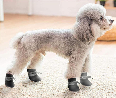 YAODHAOD Dog Boots & Paw Protectors, Fleece Warm Snow Booties with Reflective Strip for Small Medium Dogs, Black