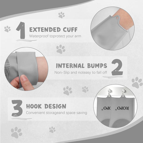 ROPO multi-functional silicone gloves for pet grooming, hair shedding, bathing, and massage (Grey+Purple)