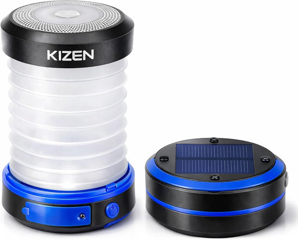 Kizen Outdoor Solar Lantern - Solar or Plug Rechargeable Lantern - Collapsible