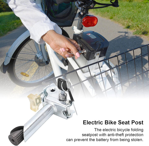 VBESTLIFE Electric Bike Seat Post, Foldable Metal Seatpost with Anti Theft Key Internal Lock for Bike Accessory