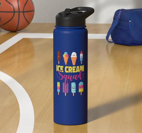 Cute Ice Cream Lover Boy Girl HS0 Ice Cream Team Cone Popsicle Ice Cream Squad Stainless Steel Insulated Water Bottle