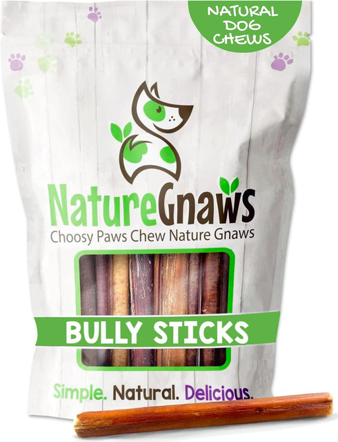 Nature Gnaws Bully Sticks for Dogs 5-6" (8oz) - Long Lasting Natural Beef Chew Bones for Large Dogs