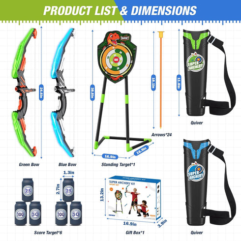 2 Pack Set 24 1 6 2 4-8 HYES Bow and Arrow for Kids, LED Light Up Archery with Suction Cup Arrows, Standing Target