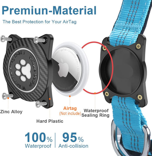 Airtag Dog Collar, Waterproof Air Tag Holder, Reflective Comfortable Padded Adjustable Collar for Heavy Duty Dogs, Blue