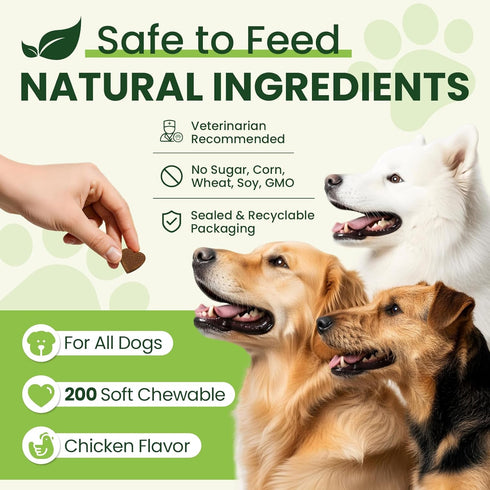 24-in-1 200 Count Omega-3 Dog Multivitamins Chewable, Dog Vitamins and Supplements with Glucosamine Chondroitin