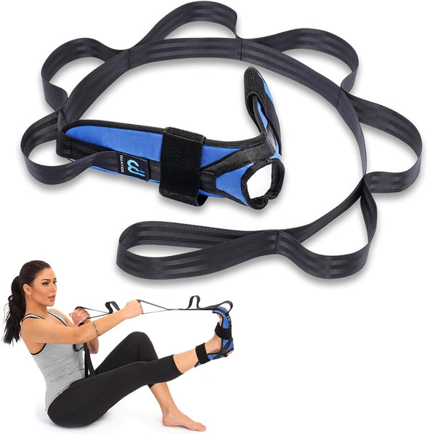 Foot and Calf Stretcher for Plantar Fasciitis, Blue Yoga Stretching Strap for Achilles Tendonitis, Heel Spurs, Drop Foot