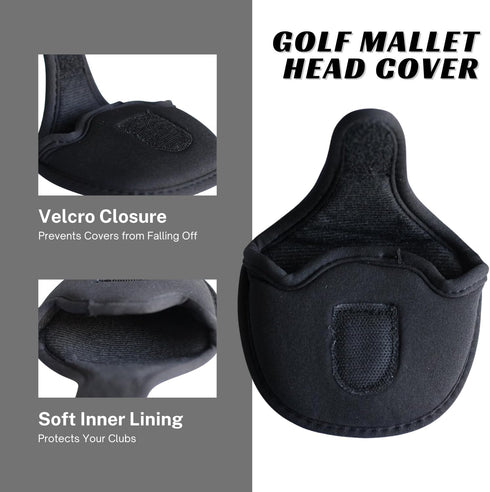 Pacific Golf Clubs Black Golf Putter Headcover, Standard Size Neoprene Club Cover for Mallet Putters