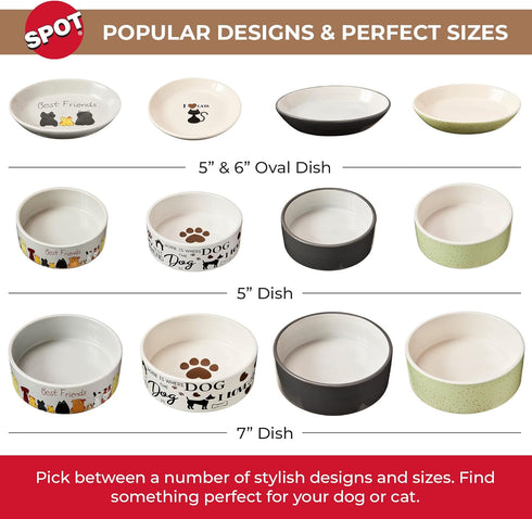 SPOT by Ethical Products - Heavy Ceramic High Gloss Dog Bowl - I LOVE DOGS 7" Durable Pet Dish - Dishwasher Safe