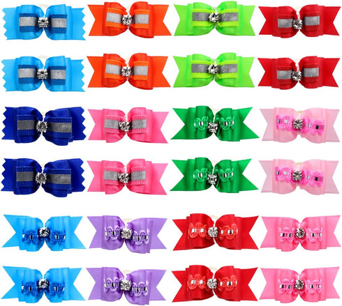 YOY 24pcs / 12 Pairs Adorable Grosgrain Ribbon Pet Dog Hair Bows with Rubber Bands for Grooming Accessories