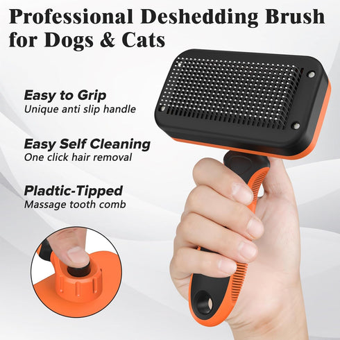KYHSC 2PCS Self Cleaning Slicker Brush & Dog Comb - Skin Friendly Deshedding Grooming Tool for Dogs, Cats and Small