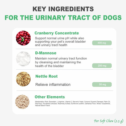 100 Count MARIMER Urinary Tract Support for Dogs Cranberry, D-Mannose, Marshmallow Root & Vitamin C Soft Chews