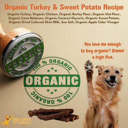 Dog Chits Turkey and Sweet Potato Soft Chew for Dogs, Organic Treats, Made in USA, 4 oz.