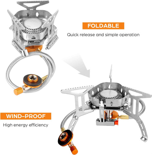 Odoland 3500W/6800W Windproof Camp Stove with Fuel Canister Adapter, Portable Collapsible Burner