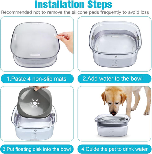 UPSKY 70oz Dog Water Bowl, 2L No Spill Large Capacity Slow Water Feeder, Spill Proof Pet Water Dispenser for Travel
