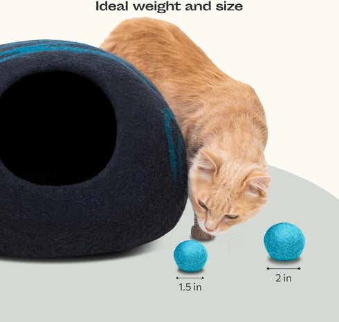 MEOWFIA Wool Ball Toys - 6-Pack of Safe Felted Wool Balls for Cats and Small Dogs - Perfect with Cat Cave (Aquamarine)