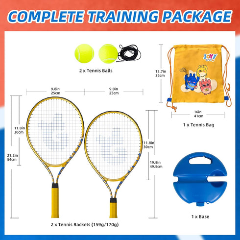 Kids Tennis Rackets 2 Pack with Rebound Balls, Size 19" & 21" for Beginners