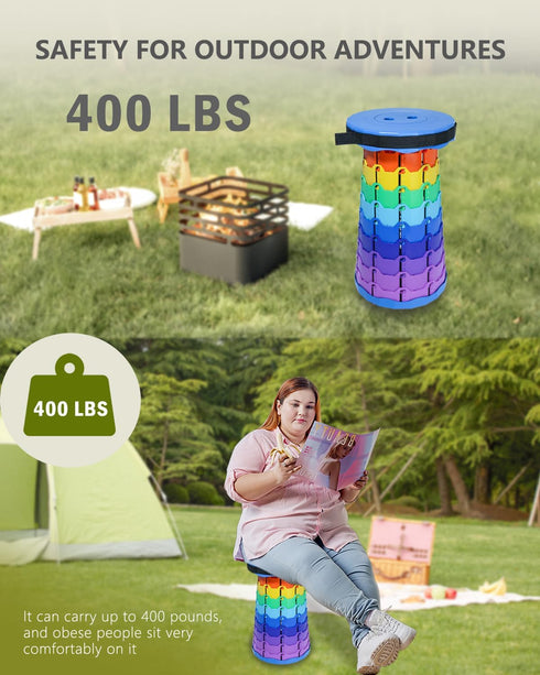 RizzQi 400LBS (2.5"-18") Upgraded Collapsible Stool - Quick Open Portable Adjustable Height Folding Seat for Camping