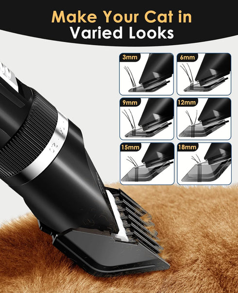 2-Speed oneisall Quiet Cat Clippers for Matted & Long Hair, Cordless Pet Shaver Grooming Kit for Cats, Small Dogs
