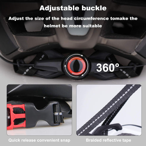 Shinmax Adult Bike Helmet - Adjustable Size with Removable Goggles & USB Rechargeable LED Light