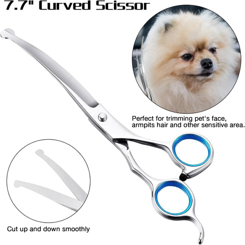 Professional Dog Grooming Scissors Kit, 5 in 1 with Safety Round Tips, 4CR Stainless Steel Pet Grooming Shears, Blue