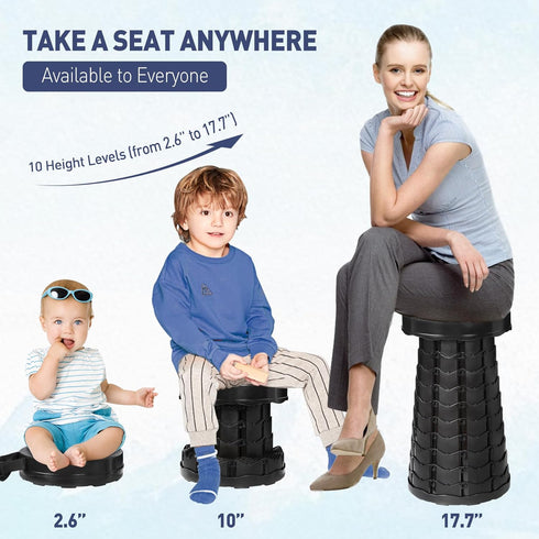 500lbs Upgraded Collapsible Stool, Portable Folding Stool with Load Capacity for Adults, Sturdy Telescopic Seat