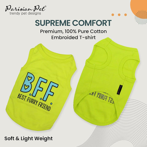Parisian Pet Dog Tshirt, Sleeveless “BFF (Best Furry Friend)” Embroidered Clothes, Lightweight Tank Top for Medium Dogs