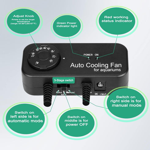 Aquarium Chillers Cooling Fan, DC12V Auto Fish Tank Cooling Fan with Adjust Knob, Broad Airflow