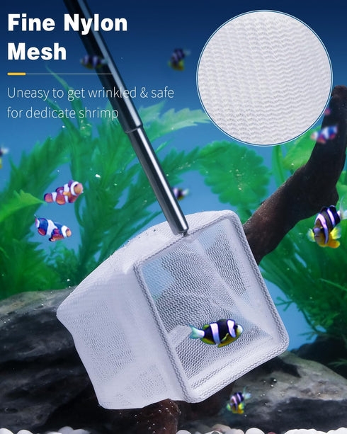 Pawfly Aquarium Shrimp Net Tiny Fish Tank Net with Extendable Stainless Steel Handle Soft Round Fine Net Mesh for Shrimp Baby Fish Food Residue Debris Skimming Net for Small Ponds by Pawfly