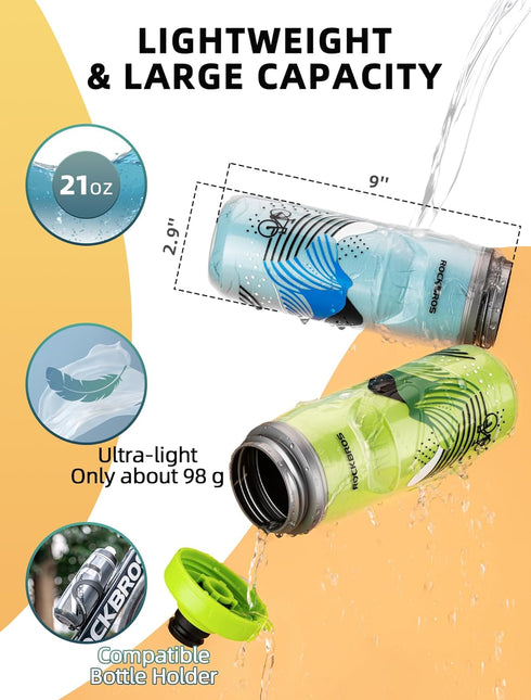 ROCKBROS Bike Water Bottle, 21oz Bicycle Water Bottle with 5hrs Insulation, Leakproof Design for Sports