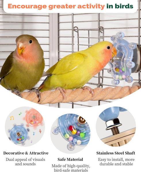 Goodlifebird 2 Pcs Bird Toys for Parakeets, Budgie Toys, Spinning Wheel Parrot Toys, Chewing Exercisers, Interactive