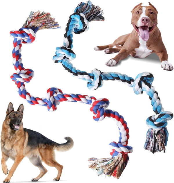Dog Rope Toys for Large Dogs - Heavy Duty Indestructible Chew Toy, 3 Feet 5 Knots for Tug of War and Teeth Cleaning