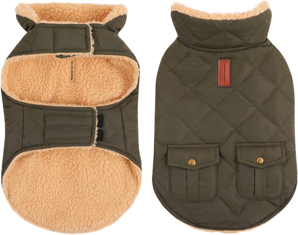 Queenmore Warm Dog Coat, Cold Weather Puffer Jacket with Ultra Thick Plush Lining (Green, Large)