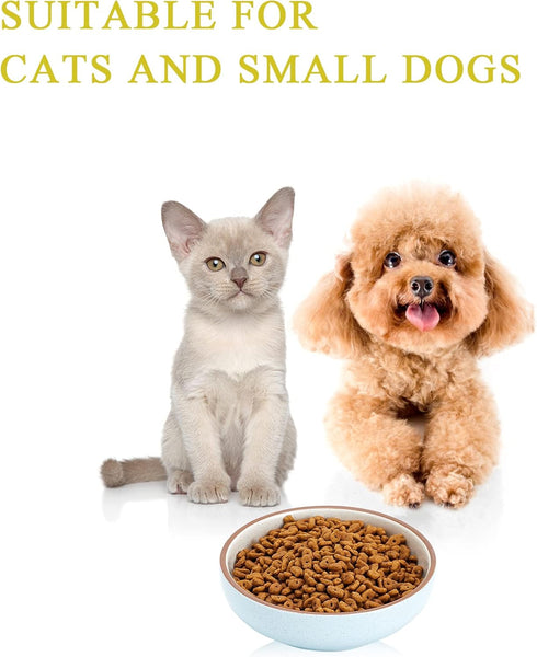 5.3 in Ceramic Cat Dishes - Shallow Small Pet Bowls for Food and Water, 3 Pack Ceramic Cat Bowls, Blue