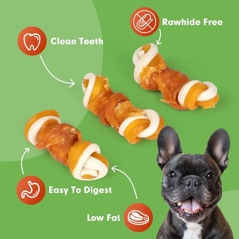 MON2SUN 2.5" 21.2oz Rawhide Free Dog Treats with Mixed Vegetables, Chicken Wrapped Mini Knot Bones for Small Dogs