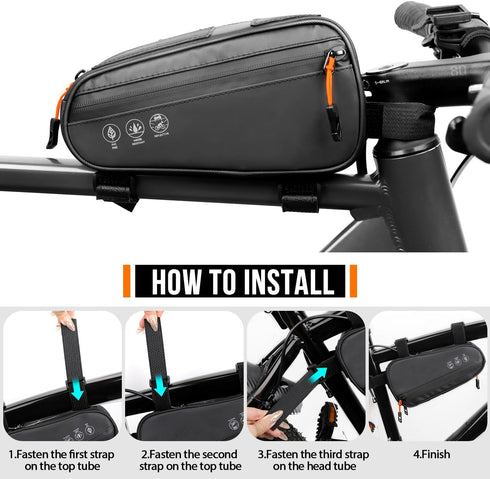 WOTOW Top Tube Bike Bag - Water Resistant Reflective Bicycle Front Frame Bag with Two Side Pockets