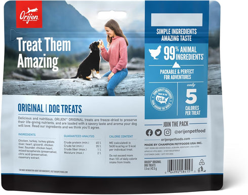 ORIJEN Grain Free High Protein Freeze Dried Dog Treats - Original Recipe 1.5oz Bag