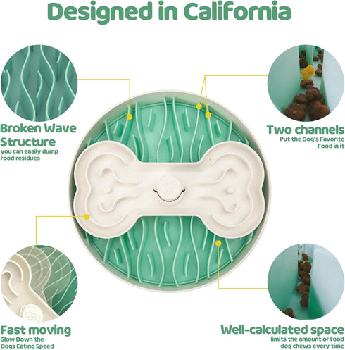 Slow Feeder Dog Bowls for Large Breeds, Detachable Design with 4 Feeding Modes, Dishwasher Safe, Green