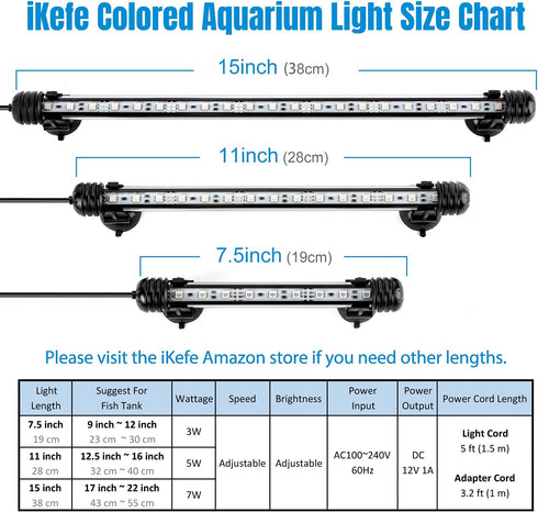 iKefe 11" Color Changing LED Fish Tank Light with Remote, Submersible Aquarium LED Fixture for Freshwater/Saltwater